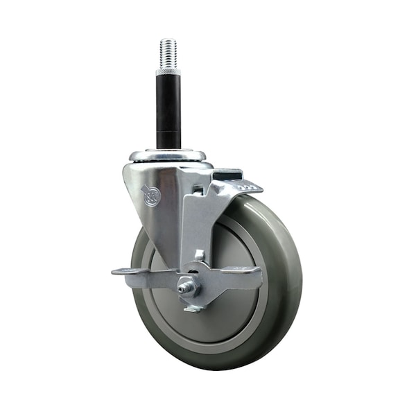 5'' Gray Poly Swivel 3/4'' Expanding Stem Caster with Brake